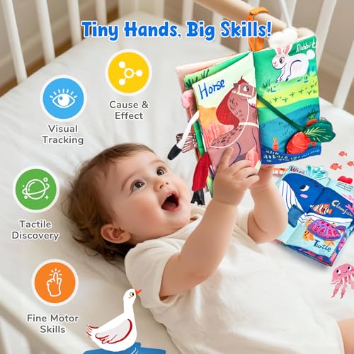 Image of JoyCat 2-Pack Baby Cloth Books 0-12 Months, Farm Ocean Infant Gift