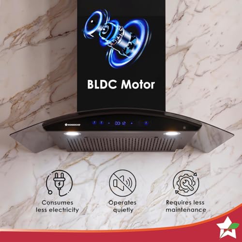Image of Wonderchef Ultra Curve 90cm Filterless Auto-clean Kitchen Chimney with Oil Collector, BLDC Motor, Suction 1700 m3 /hr, Motion Sensor + Touch Control, 15-Yr Warranty on Motor & 5-Yr Comprehensive, Black