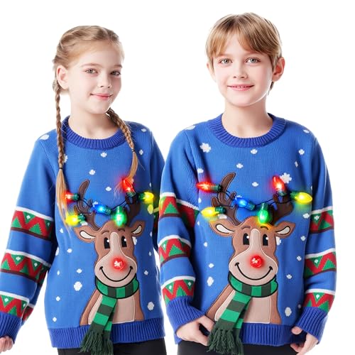 JOYIN Kinder-Weihnachtspullover mit LED-Beleuchtung, Rentier,...