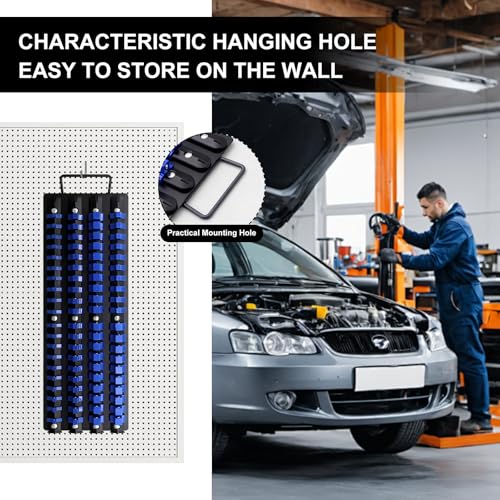 80 Stück Socket Organizer Tray Set - 1/4 3/8 1/2 Socket Halter mit Schienen, Heavy Duty Organizer Set und Schlüssellager für Werkstatt Toolbox und Home (Blue)