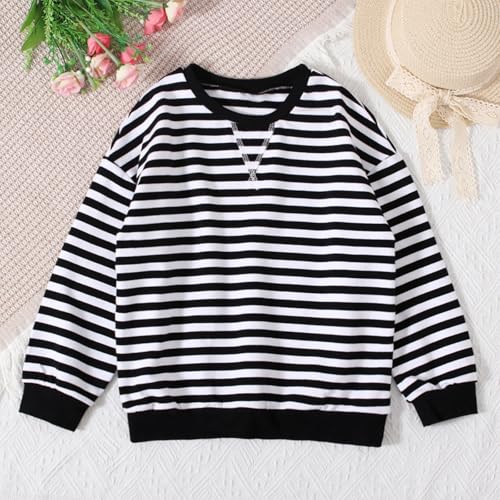 Long Sleeve Shirts For Girls Trendy Crewneck Stripes Graphic Tops Teen Girls Oversized Y2K Spring Outfits 6-14 Years3