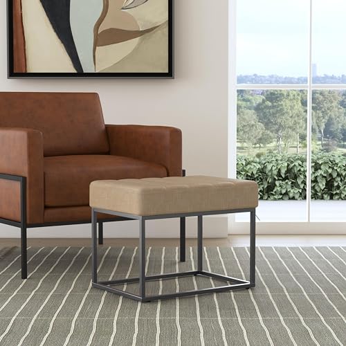 Image of HomePop 22 inch Theodore Channel Tufted Ottoman - Light Tan Textured Solid