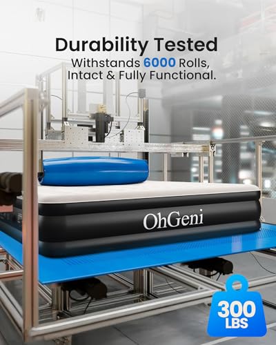 OhGeni Twin Air Mattress with Built in Pump for Guest, 18in Tall Colchon Inflables Blow Up Air Bed with Carrying Bag for Camping, Raised Elevated Double Airbed, Foldable & Portable Air Mattress, Black