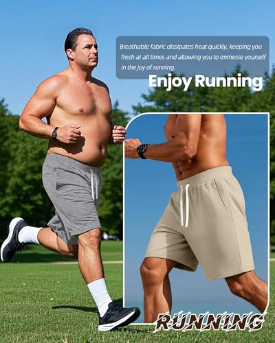 Ficerd 3 Pack Big and Tall Men's Sweat Shorts 9'' Plus Size Bermuda Drawstring Elastic Waist Shorts with 3 Pocket4