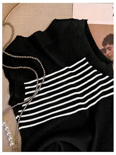 Verdusa Women's Old Money Striped Sweater Vest Tops Elegant Sleeveless Collared Fall Knit Top2