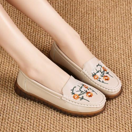 Image of Women's Genuine Leather Platform Loafers Classic Casual Comfort Slip-On Shoes Soft Sole Dress Shoes