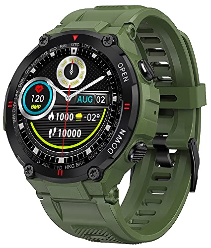 EIGIIS Smart Watch für Herren, 5 ATM Wasserdicht Militär Taktische Sportuhr Sportuhr mit Schrittzähler Fitness Tracker mit Pulsmesser Anruf Nachricht Benachrichtigungen Aktivitätstracker (Grün) Cover