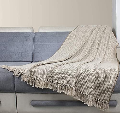RAJRANG BRINGING RAJASTHAN TO YOU Reversible Throw Blanket for Single Settee Sofa - 127 x 152 cm Soft Chevron Cotton Hand Woven Indian Bed Throws Arm Chair Couch Cover Decor - Taupe