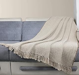 RAJRANG BRINGING RAJASTHAN TO YOU Reversible Throw Blanket for Single Settee Sofa - 127 x 152 cm Soft Chevron Cotton Hand Woven Indian Bed Throws Arm Chair Couch Cover Decor - Taupe