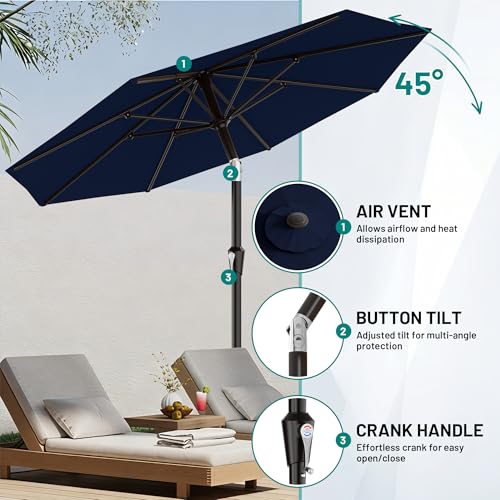 Image of AreShark 9 FT Patio Umbrella for Outdoor, Outdoor Umbrella with Push Button Tilt and Crank, Outdoor Patio Umbrellas with 8 Sturdy Ribs for Market, Garden, Deck, Backyard, Pool (Navy)