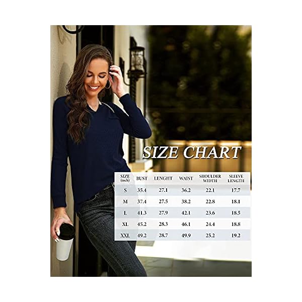 KONCLE-Womens-Long-Sleeve-Casual-V-Neck-Waffle-Knit-Shirts-Tunic-Tops-for-Women Koncle Womens Long Sleeve Tee Shirt Casual Waffle Knit Tops for Women V Neck Fall Clothes for Women Navy L