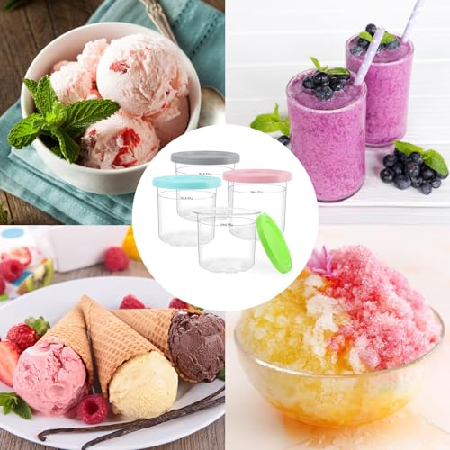 Nepfaivy Behälter für Ninja Creami Eismaschine - 4er-Set Eiscremebecher und Deckel Kompatibel mit Ninja Creamy NC300EU NC301 NC299AMZ Serie Eismaschinen, BPA-frei, Spülmaschinenfest