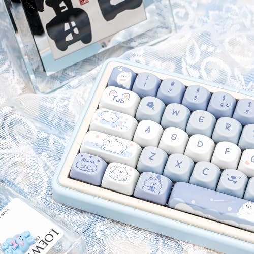 Image of Blue White Keycaps MOA Profile Keycaps Cute Puppy Custom Keycaps for Mechanical Keyboard, 132 Keys Set PBT Keycaps Dye Sublimation Keycaps