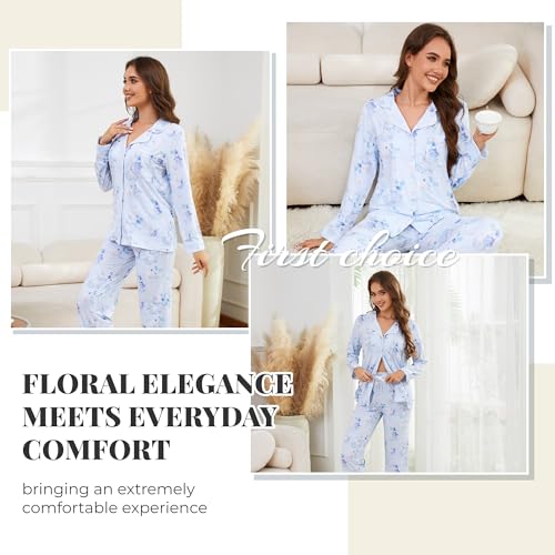 Image of LYCY Womens Pajama Sets Floral Print, Long Sleeve Button Down Pajamas Set for Women Soft Sleepwear Pjs 2 piece Loungewear