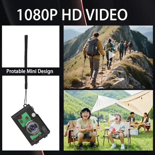 Image of Mini Keychain Camera 64GB, 1080P Mini Retro Photo Video Camera, 120 Minute Battery Life Portable Tiny Digital Cam, Micro Video Camcorder for Travel Students Children, Green