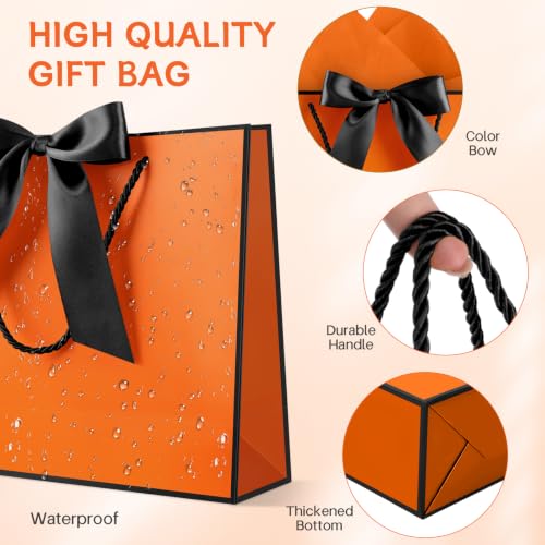 Image of JMANNI Gift Bags with Handles, 13 inch Medium Gift Bag for Presents, 2 Pcs Bags with 4 Tissue Paper and 2 Cards for Graduation Baby Shower Wedding Fathers Day Mother's Day Birthday Party(Orange black)