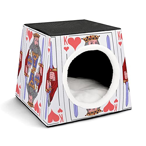 Indoor Cat House Cat Bed Cat Sofa Printed Cat Cube with Small Pillow for Kitty Small Dogs Poker Solitaire K
