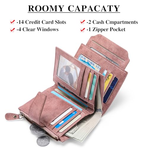 Image of FALAN MULE Small Wallet for Women Leather Bifold Compact RFID Blocking Small Womens Wallet Purse