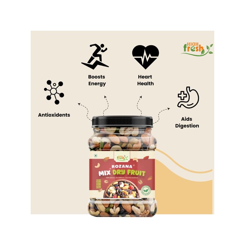 HighFresh Rozana Premium Mixed Dry Fruits 1000GM | Healthy Trail Mix and Seed Panchmeva | Walnut, Almond, Cashews, Mix Fruits, Dates, Black & Green Raisins, Sunflower, Pumpkin Seeds - Image 4 thumbnail