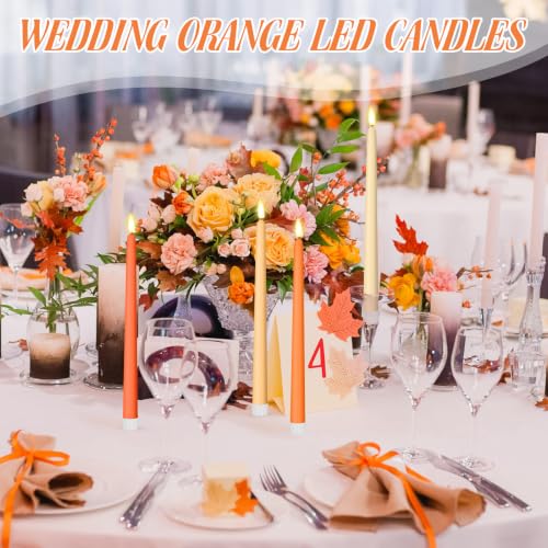 Image of Handepo 48 Pack Flameless Taper Candles Realistic with Flickering Candlelights Plastic 11 Inch Last Long Battery Operated Window Candlestick for Halloween Christmas(Orange)