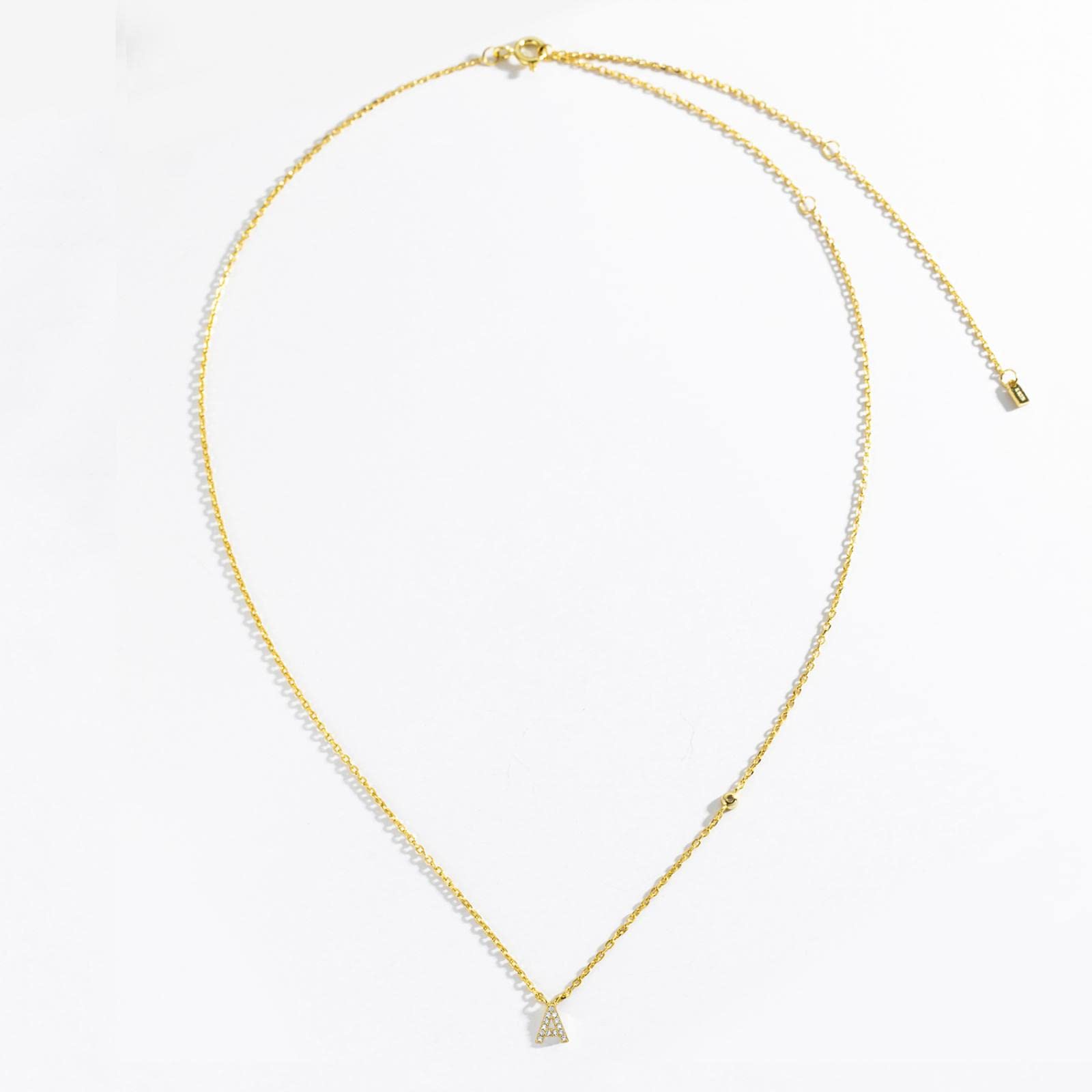Halskette 925 Silber Gold 26 Buchstaben Zirkon Anhänger Monogramm Halskette Initiale Alphabet Schmuck Abend Party (6 a)