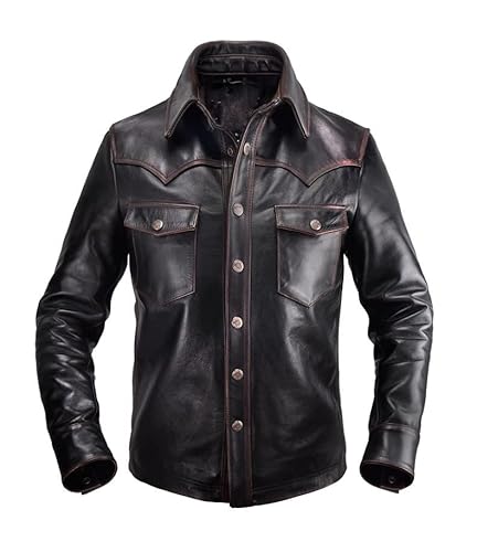Men's Leather Biker Jacket | Brown Made in USA Leather Jacket Shirt, Leather Jacket Men | Leather