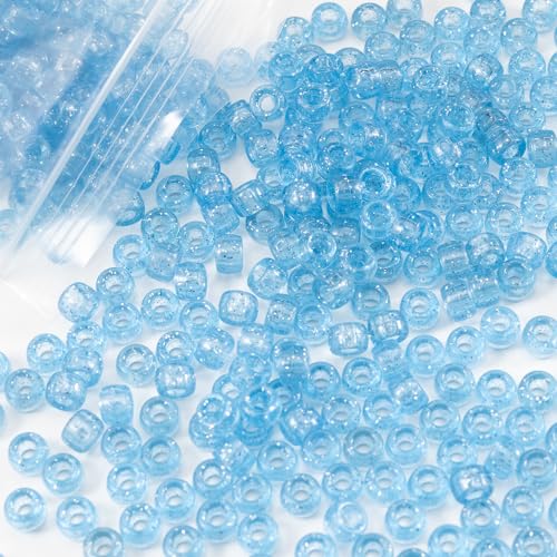 Image of Gxueshan 1000 Pcs Acrylic Plastic White Pony Beads 6x9mm Bulk Kandi Beads for Friendship Bracelet Necklace Jewelry Making Pens Hair Braiding Kit (Transparent Blue)