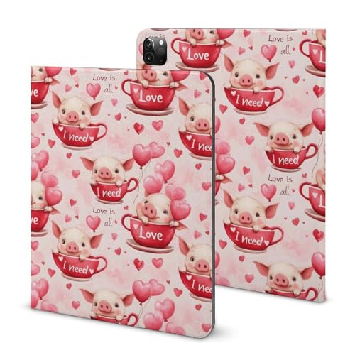 Coque iPad Pro 11 anti-choc avec porte-stylet, motif cochon rose antichoc