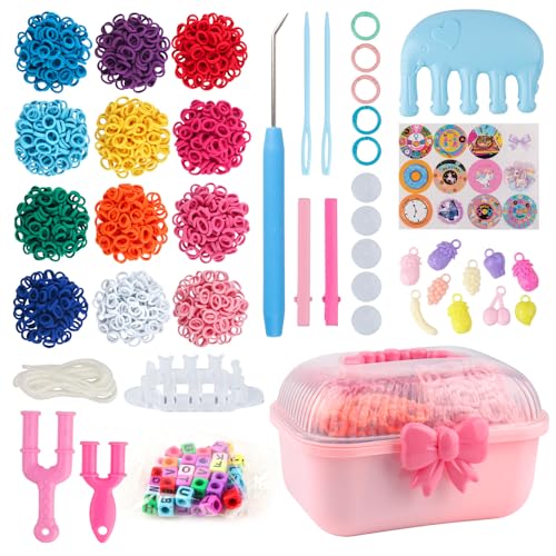 Loom Bänder Set,Buntes Gummiband-Set für Armbänder,Loom Bänder Zubehör mit 1200 Farbige Gummibänder, Perlen, Geflochtener Kamm,Charms,U-Clips und Anderem Zubehör,Mädchen Geschenke 4 5 6 7 Jahre