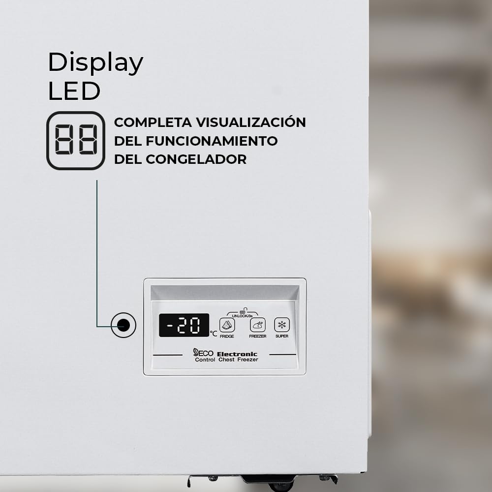 Svan Congelador horizontal Blanco SCH1501EDC. Capacidad 142 Litros, Dual Cooling, 1 Cesta, Bajo nivel Sonoro, Eficiencia Energética Clase E [Clase de eficiencia energética E]