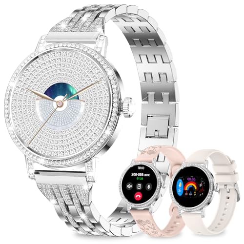 Montre Connectée Femme avec Diamant,3 Bracelets,1,27 HD appels Bluetooth Smartwatch,Fréquence...