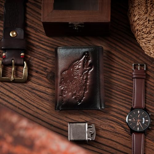 Men's Trifold Wallet,Wolf Wallets For Men Leather,Rfid Blocking,Gifts For Him Husband (coffee)2