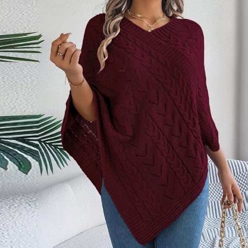 Poncho Cape Shawl Wrap Cardigan for Women Cable Knit Crochet Shawl Wraps Lightweight Pullover Sweater Jumper Top2