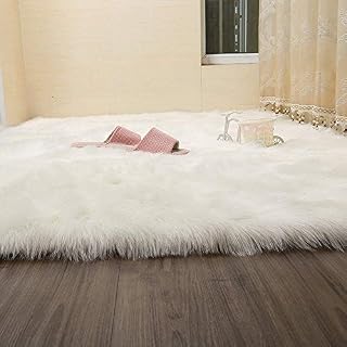 HY fluffy lambskin carpet, faux fur, sheepskin, faux sheepskin carpet deco, fur look, wool, bed mat, sofa mat for living room, bedroom, children's room, dining room., White, 80 x 150 cm