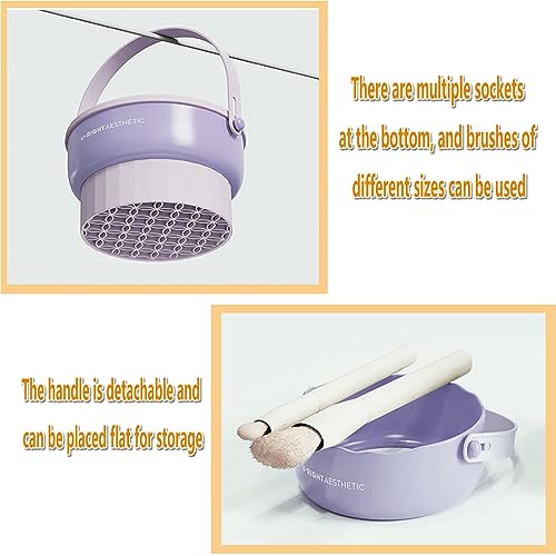 Makeup Brush Cleaner Mat 2 in 1 Silicone Makeup Brush Cleaner Bowl with Brush Drying Holder Cosmetic Brushes Cleaning Tool Organizer for Storage & Air Dry (Purple)
