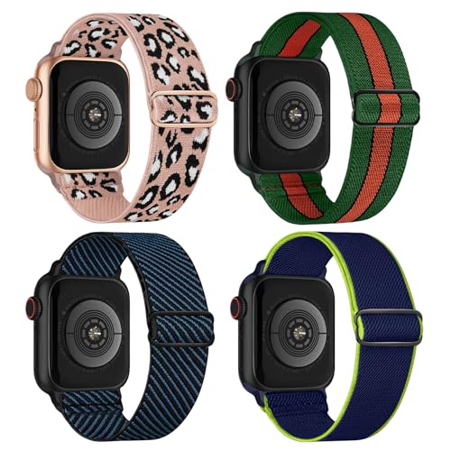 Image of 4 Pack Stretchy Solo Loop Compatible with Apple Watch Bands 38mm 40mm 41mm 42mm 44mm 45mm 46mm 49mm Women Men, Sport Nylon Elastic Straps Wristbands for iWatch Series 11 10 9 8 7 6 5 4 11 Ultra /SE 3 2