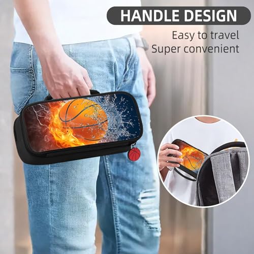 Image of Basketball Pencil Case for Boys - Large Pencil Pouch for Boys with Zipper Compartments & Handle - Big Capacity Pen Organizer Box Bag for Kids Teens School Supplies