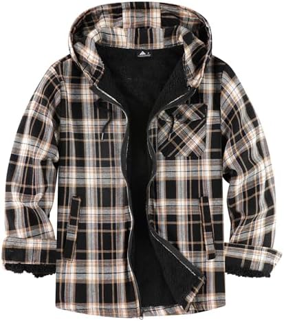 JACKETOWN Holzfällerjacke Herren Gefüttert Hemdjacke Herren mit Kapuze Kariertes Jacke Männer Reißverschluss Flanelljacke Sherpa Jacke Trekking Winterjacke Thermohemd Outdoor