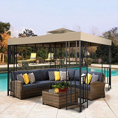 Flexzion 8x8 Gazebo Canopy Replacement Top Waterproof Cover - Outdoor Gazebo Canopy Cover - Double Tier UV30 Cover for Canopies, Garden, Patio, Yard Tent (Beige)