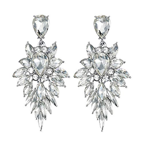Clearine Bruiloft Bruids Kristal Edelsteen Tros Art Deco Traan Hanger Doorboord Verklaring Kostuum Oorbellen voor Vrouwen Bruids Bruidsmaid Doorzichtig Zilverkleurig