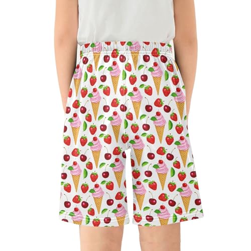 Strawberry Cone Cherry Sleep Shorts Summer Pajama Shorts Elastic Waist Sleep Bottoms with Pockets 6-14 Years2