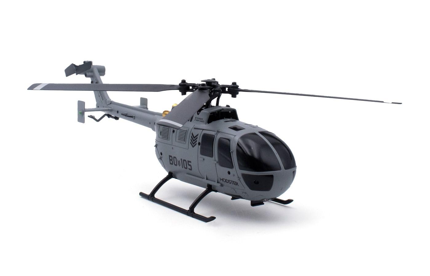 MODSTER BO-105 Flybarless RC elicottero I 256 mm I RTF RC elicottero con stabilizzazione a 6 assi, avvio/atterraggio auto, grigio