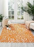 Nourison Home Aloha Indoor/Outdoor Orange 5'3' x 7'5' Area -Rug, Tropical, Botanical, Easy -Cleaning, Non Shedding, Bed Room, Living Room, Dining Room, Deck, Backyard, Patio (5x7)