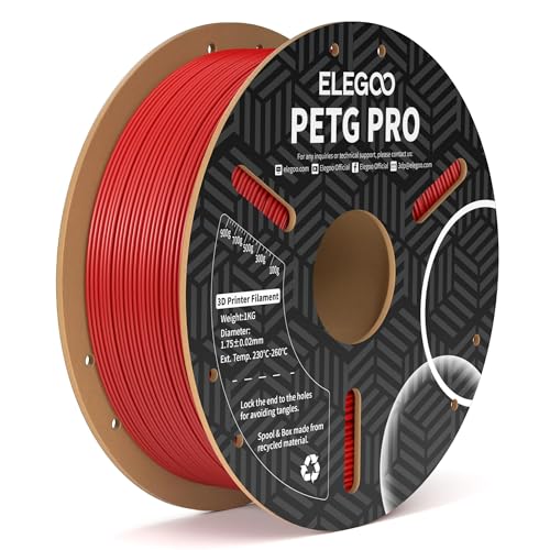 Image of ELEGOO PETG PRO Filament 1.75mm Red 1KG, Strong Toughness 3D Printer Filament Dimensional Accuracy + /- 0.02 mm, 1kg Cardboard Spool(2.2lbs) Fits for Most FDM 3D Printers