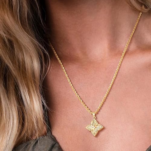 LOYATA Clover Necklace-Dainty Four Leaf Clover Necklace for Women 14K Real Gold Plated Non Tarnish Pendant Necklaces for Women Charm Trendy Jewelry Gifts for Women2