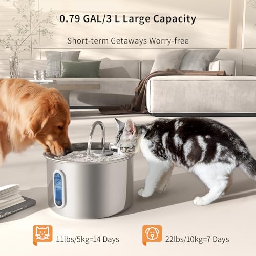 Stainless Steel Cat Water Fountain, Corded 3L/101oz Pet Water Fountain, Dog Waterer with Quiet Pump and 4-Layer Filtration for Cats and Dogs - Image 4
