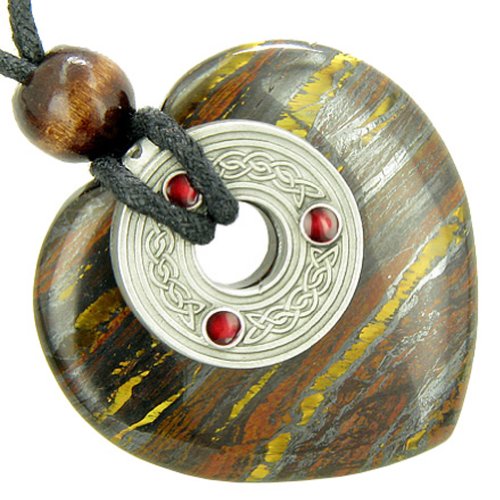 Celtic Triquetra Knot Protection Amulet Tiger Iron Heart Pendant Necklace