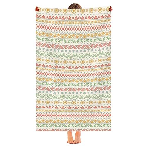 Gyapuk 2023,Striped Shapes，Oversized Beach Towel,Triangles Mexican Print,Extra Large Big Pool Swim Travel Soft Towels Blanket For Adult Women Men, Beige Multicolor,30X60In #TOP7