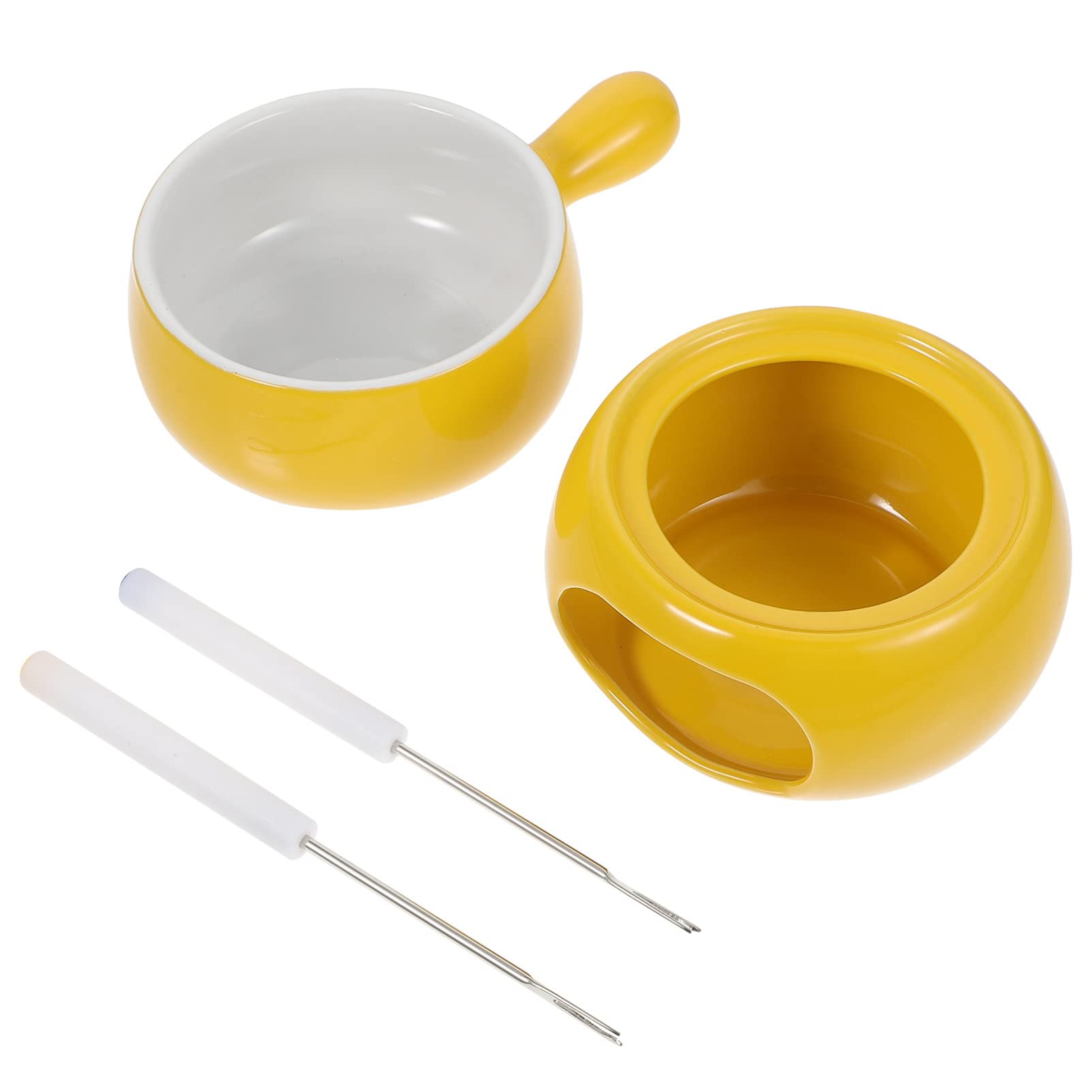 Amazon.com: Yardwe Fondue Pot with 2 Stainless Steel Forks Set Porcelain Melting  Pot Ceramic Fondue Set for Chocolate Cheese Candy (Yellow) : Home & Kitchen