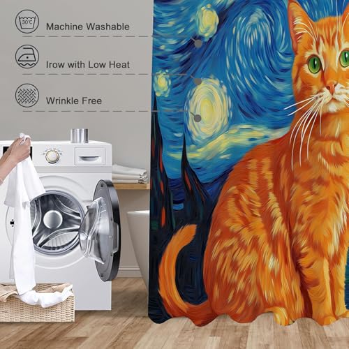 Rideau de douche étanche chat orange évitant les moisissures avec tissu polyester 3D